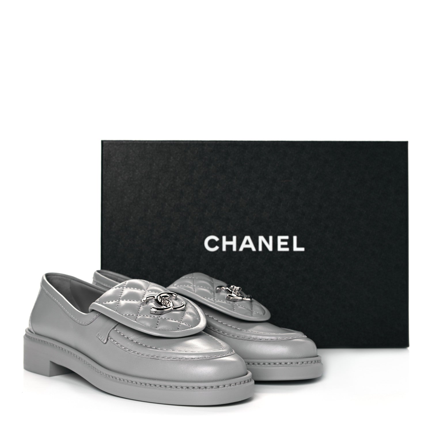 Chanel Lambskin Quilted CC Turnlock Loafers 36.5 Grey 9 of 9
