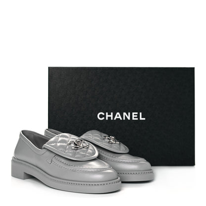 Chanel Lambskin Quilted CC Turnlock Loafers 36.5 Grey 9 of 9