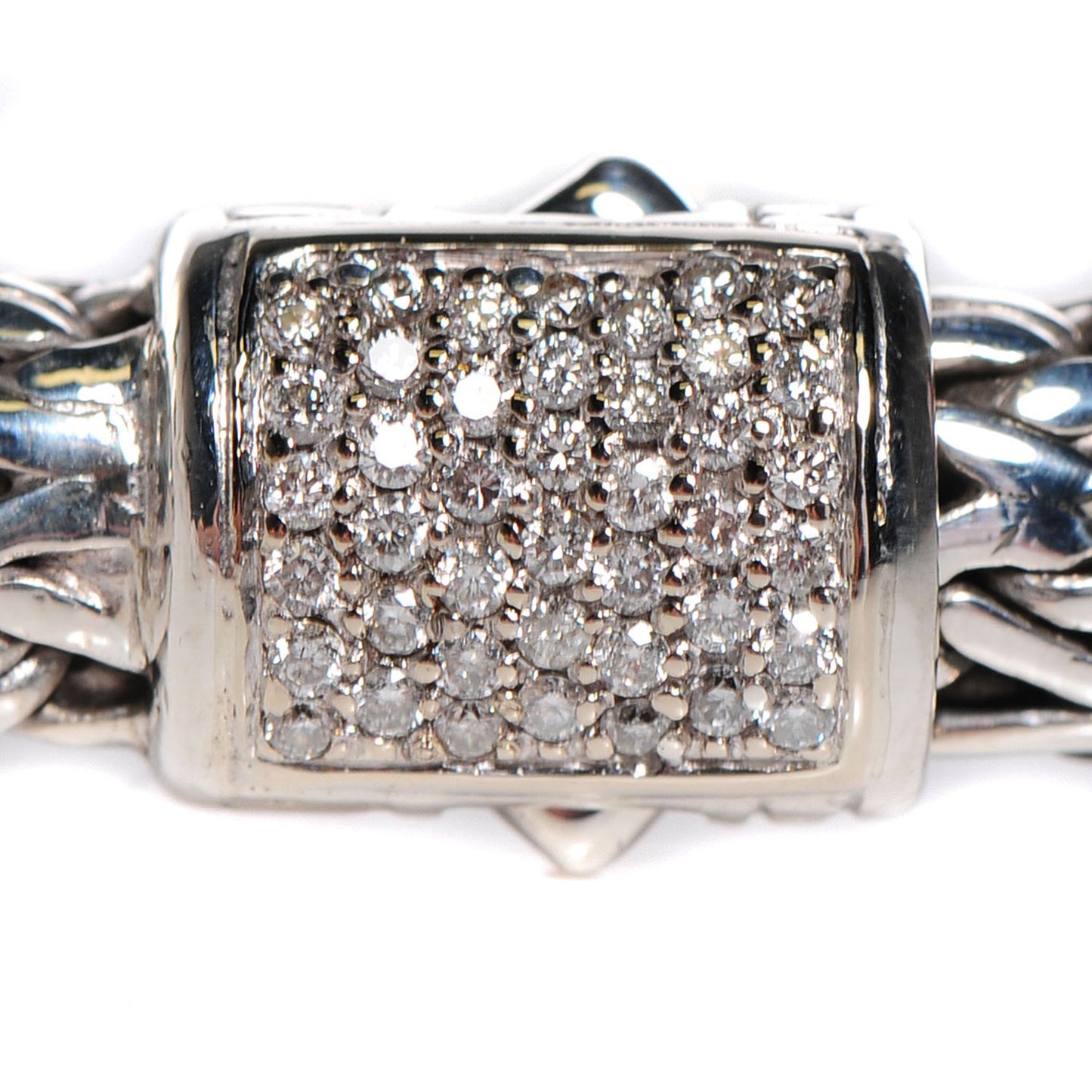 Sterling Silver Pave Diamond Medium Classic Chain Clasp Bracelet