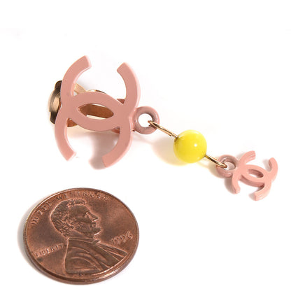 Chanel Resin CC Dangle Earrings Pink Yellow 2 of 4