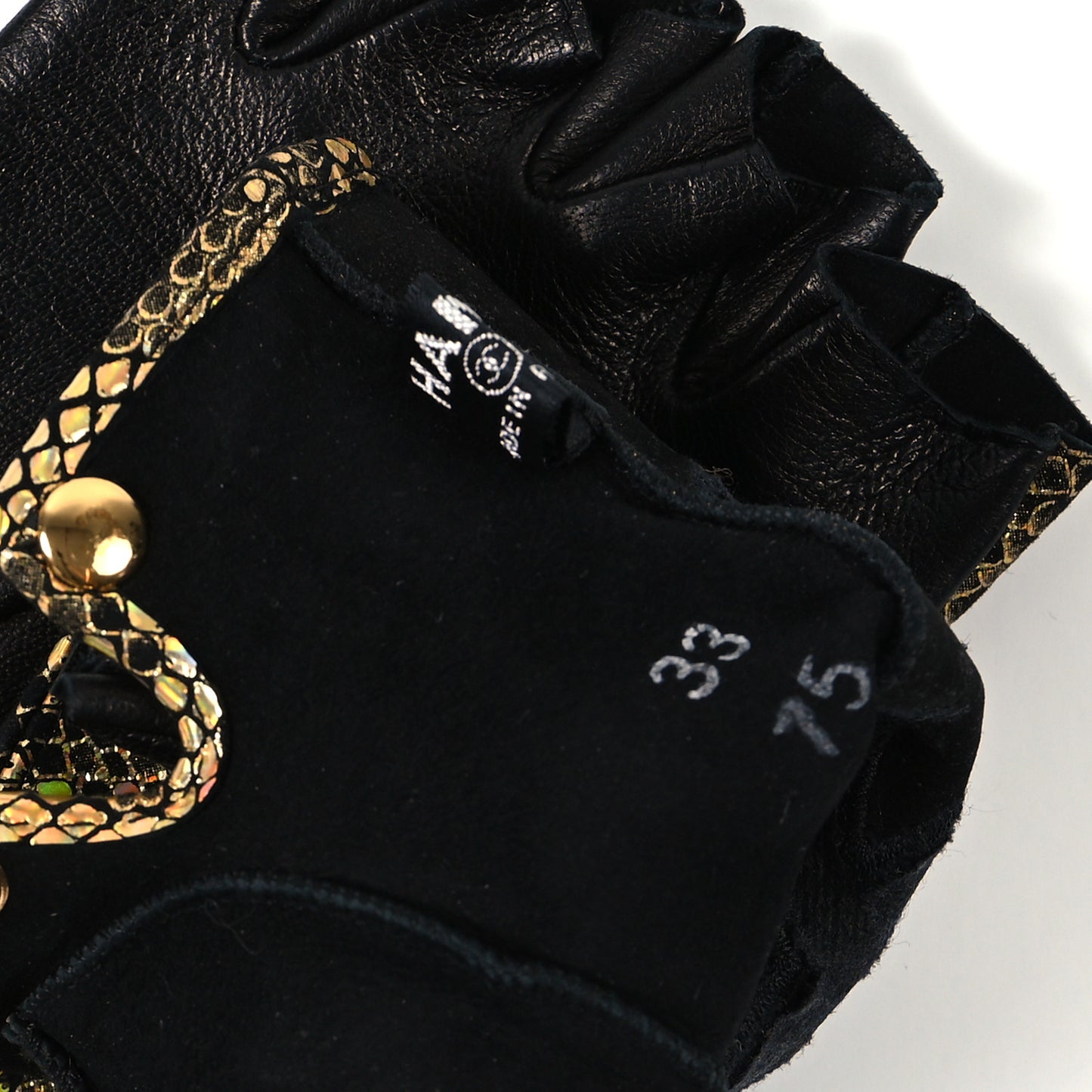 Lambskin Sequin Fingerless Gloves 7.5 Black Gold