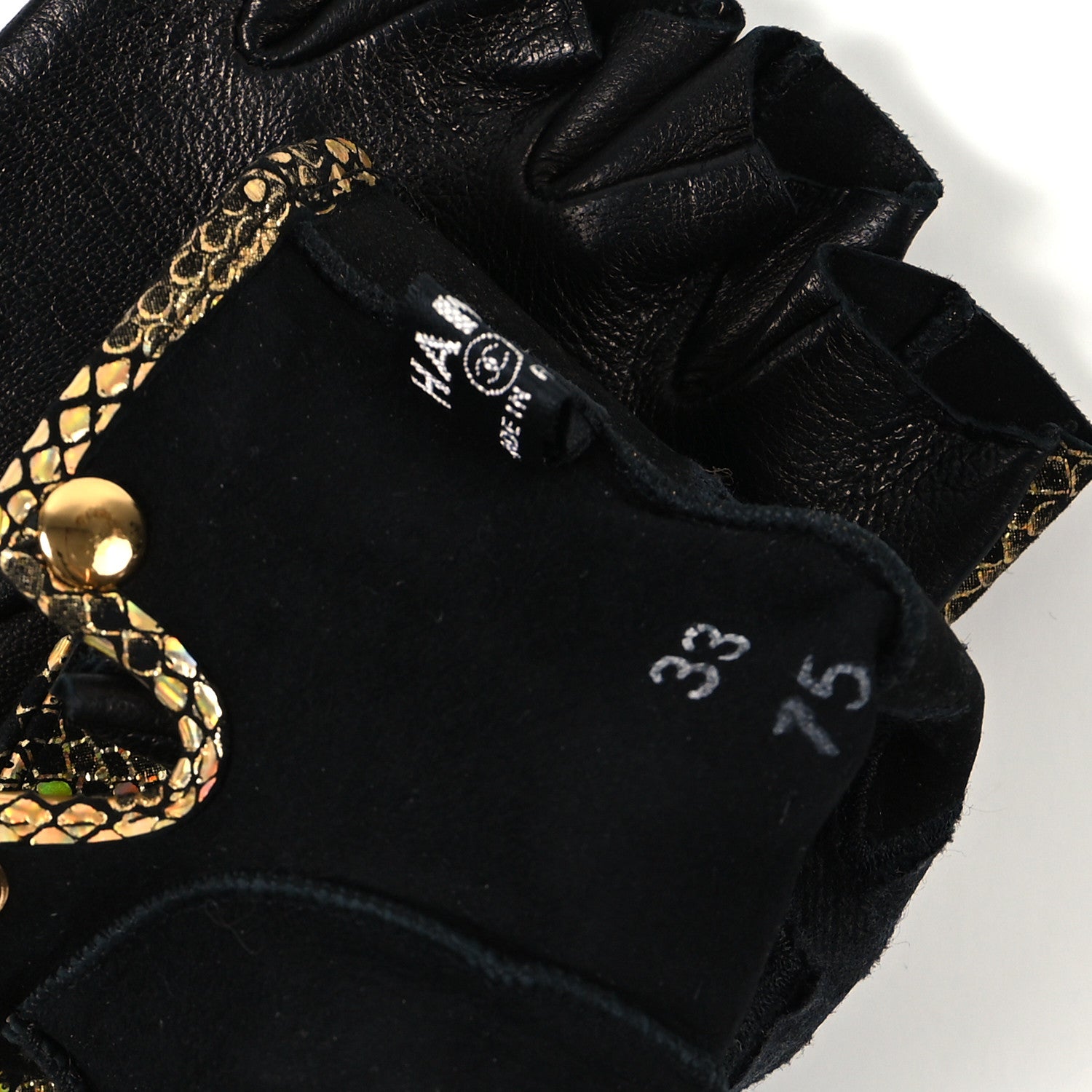 Chanel Lambskin Sequin Fingerless Gloves 7.5 Black Gold 3 of 4