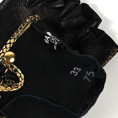 Chanel Lambskin Sequin Fingerless Gloves 7.5 Black Gold 3 of 4