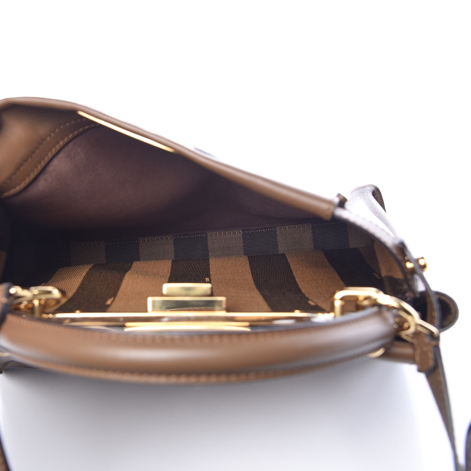 Fendi Vitello Seta Fabric Jacquard Pequin Medium Peekaboo Iconic Satchel Foresta Tobacco 7 of 13