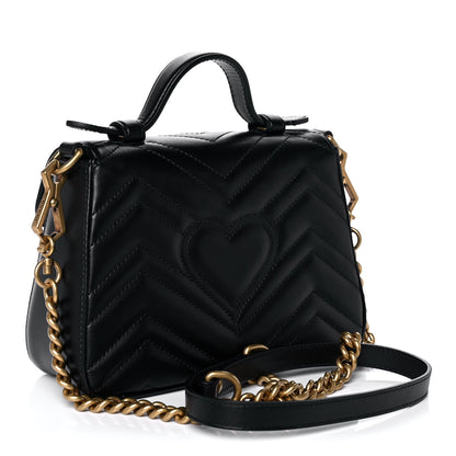 Gucci Calfskin Matelasse Mini GG Marmont Top Handle Shoulder Bag Black 3 of 11
