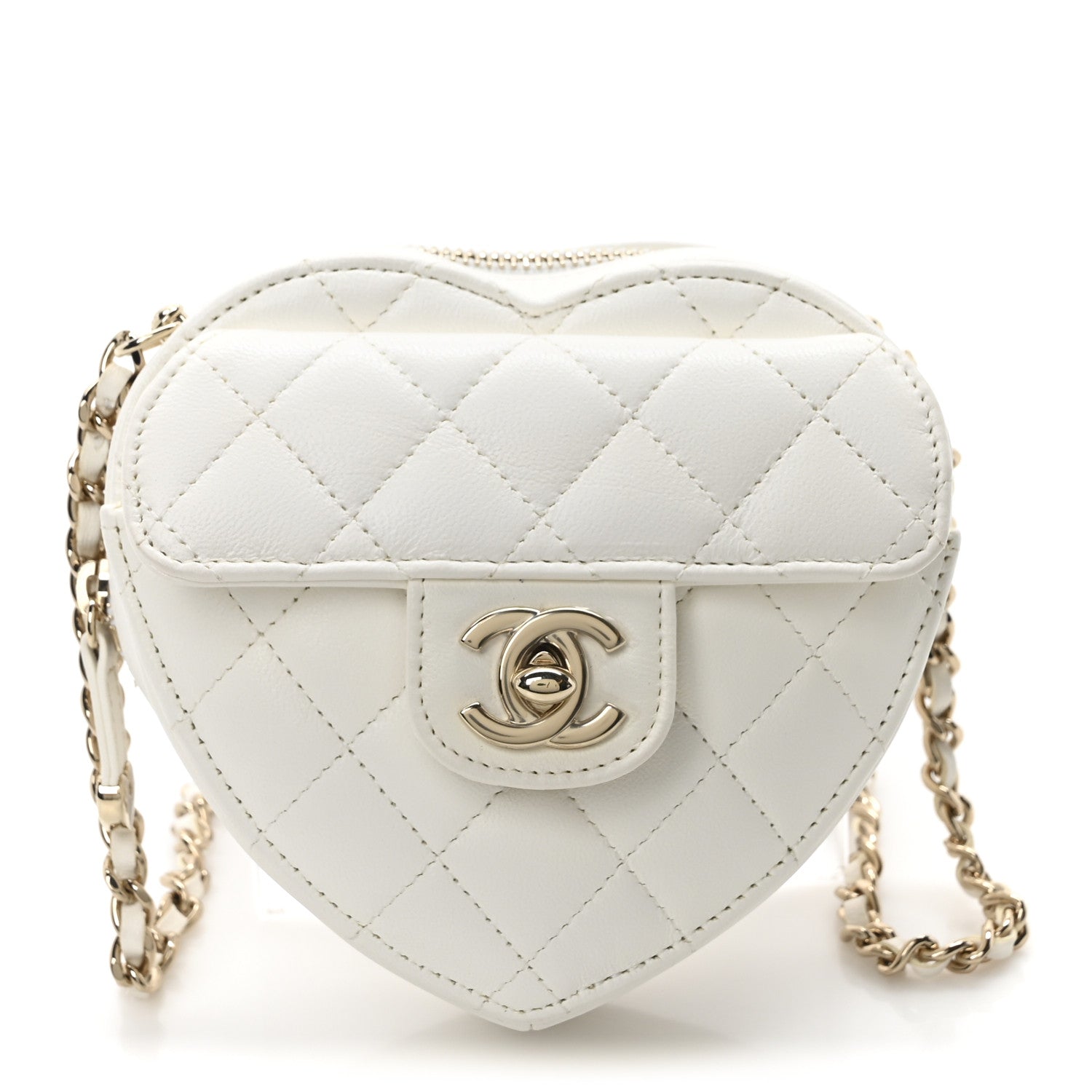 Chanel Lambskin Quilted CC In Love Heart Clutch With Chain White 1 of 9