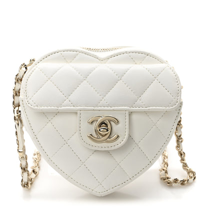 Chanel Lambskin Quilted CC In Love Heart Clutch With Chain White 1 of 9