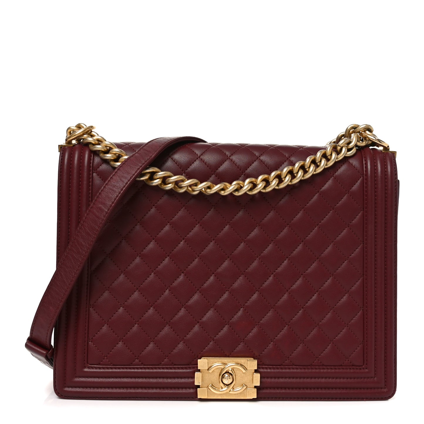 Lambskin Quilted Large Boy Flap Dark Red