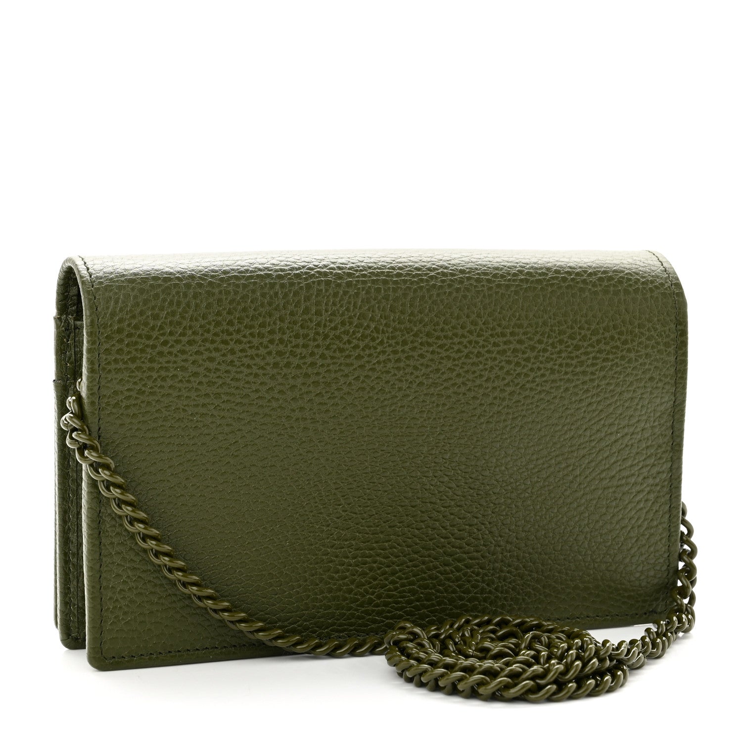 Gucci Dollar Calfskin Enamel Monochrome Mini GG Marmont Chain Wallet Military Wood 3 of 11