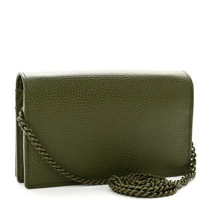 Gucci Dollar Calfskin Enamel Monochrome Mini GG Marmont Chain Wallet Military Wood 3 of 11