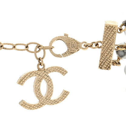 Chanel Metal Marble CC Pendant Choker Necklace Gold White 3 of 4