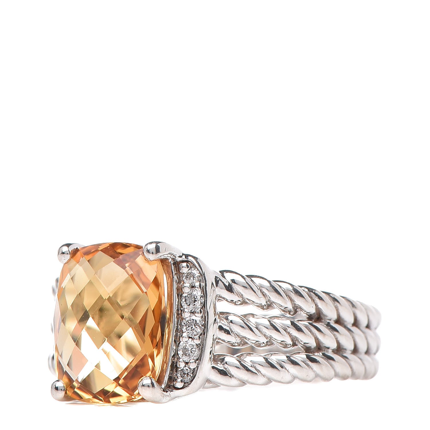 David Yurman Sterling Silver Diamond Citrine 10mm Petite Wheaton Ring 54 6.75 3 of 5