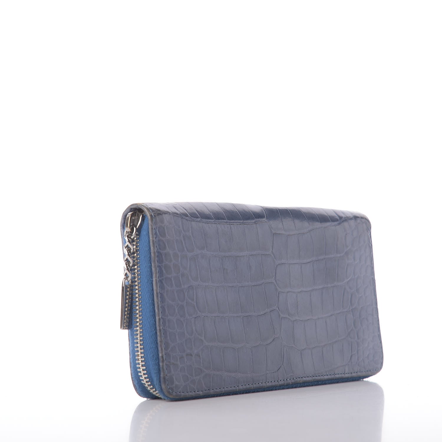 Chanel Matte Alligator Reissue Large Gusset Zip Around Wallet Blue 3 of 9