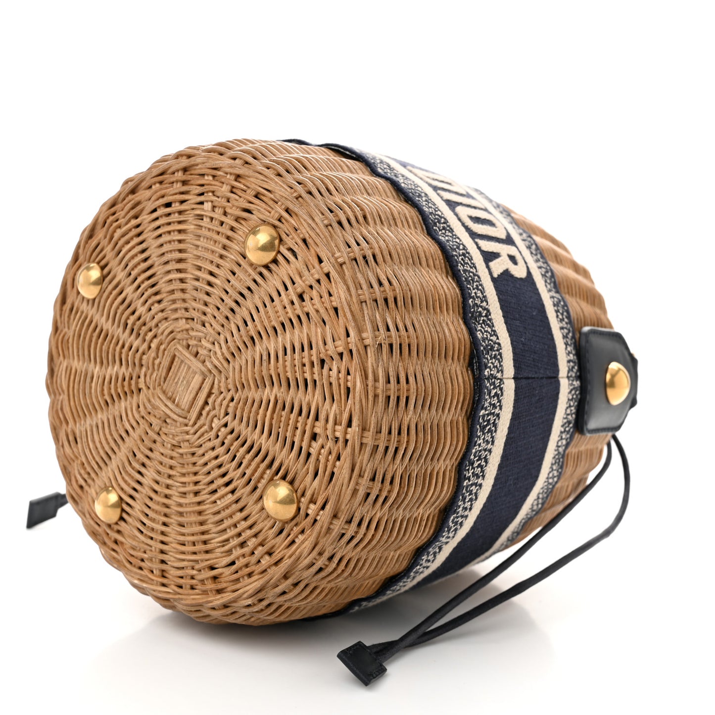 Wicker Oblique Drawstring Bucket Bag Blue