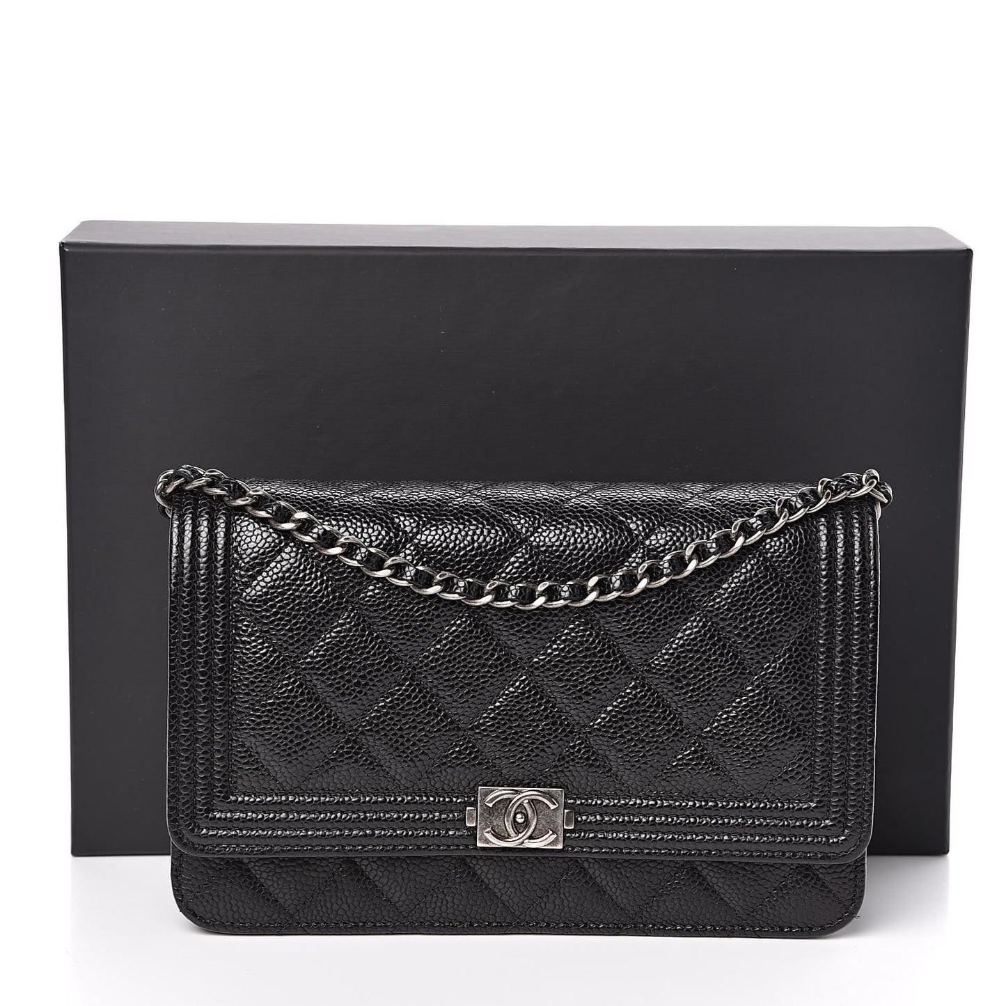 Caviar Quilted Boy Wallet On Chain WOC Black