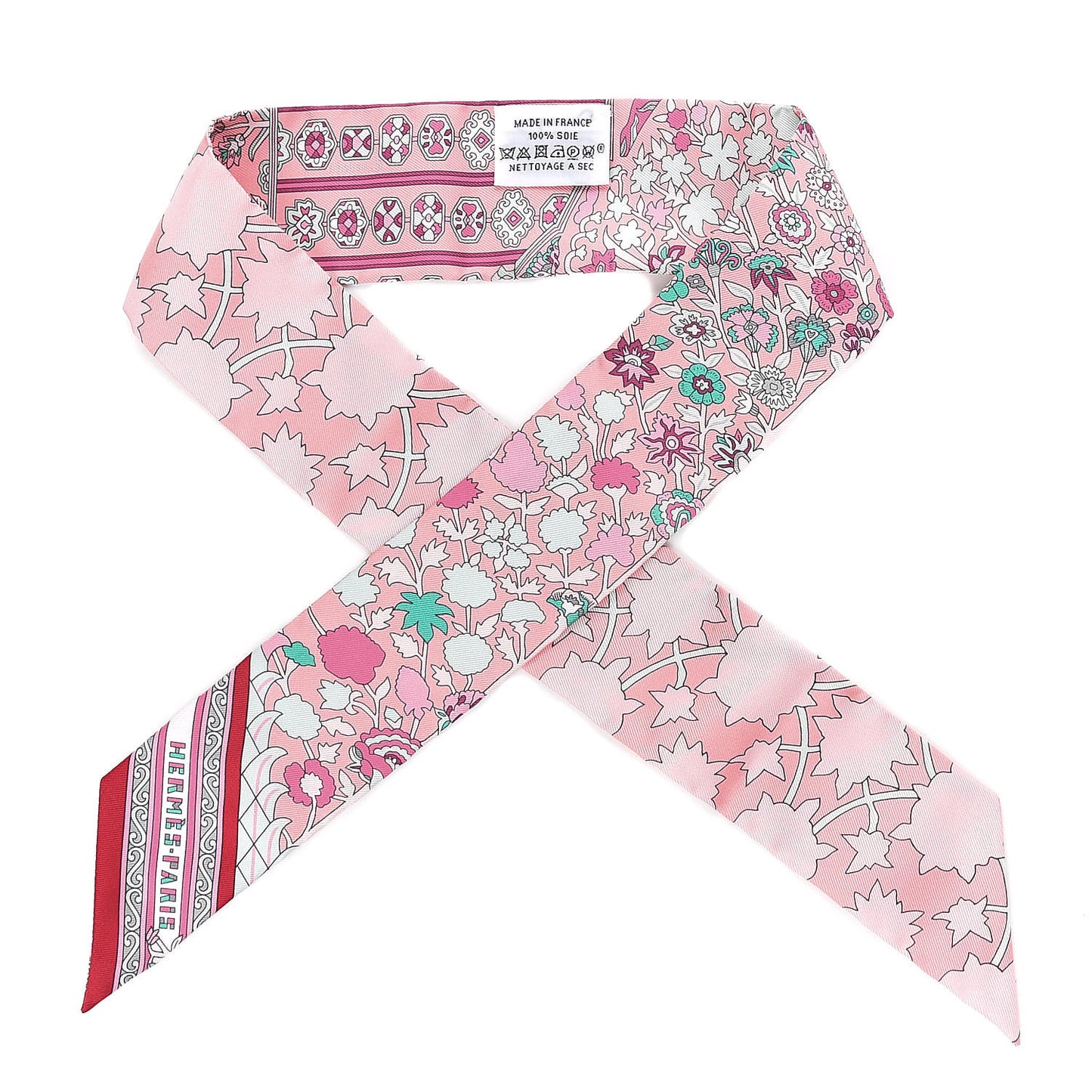 Silk Tapis Persans Twilly Rose Vert De Eau Creme