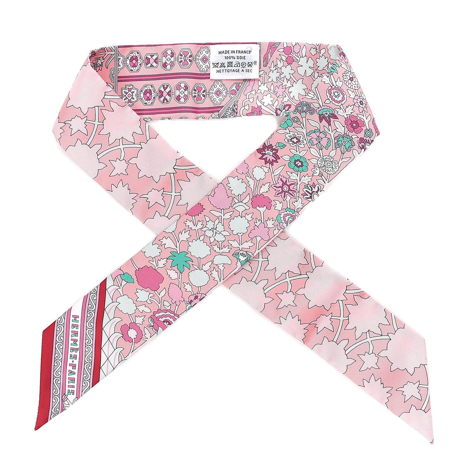 Hermes Silk Tapis Persans Twilly Rose Vert De Eau Creme 1 of 3