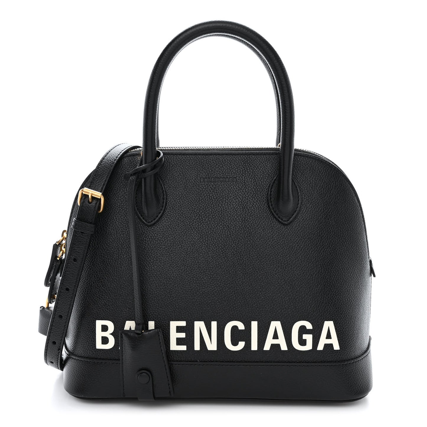 Grained Calfskin Logo S Ville Top Handle Bag Black White