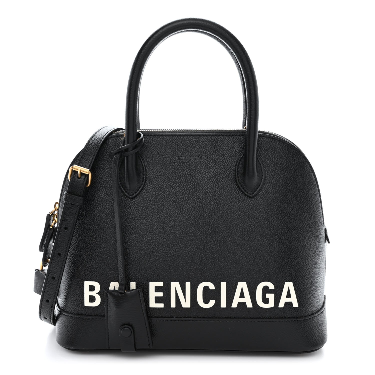 Balenciaga Grained Calfskin Logo S Ville Top Handle Bag Black White 1 of 11