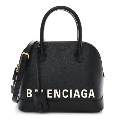 Balenciaga Grained Calfskin Logo S Ville Top Handle Bag Black White 1 of 11