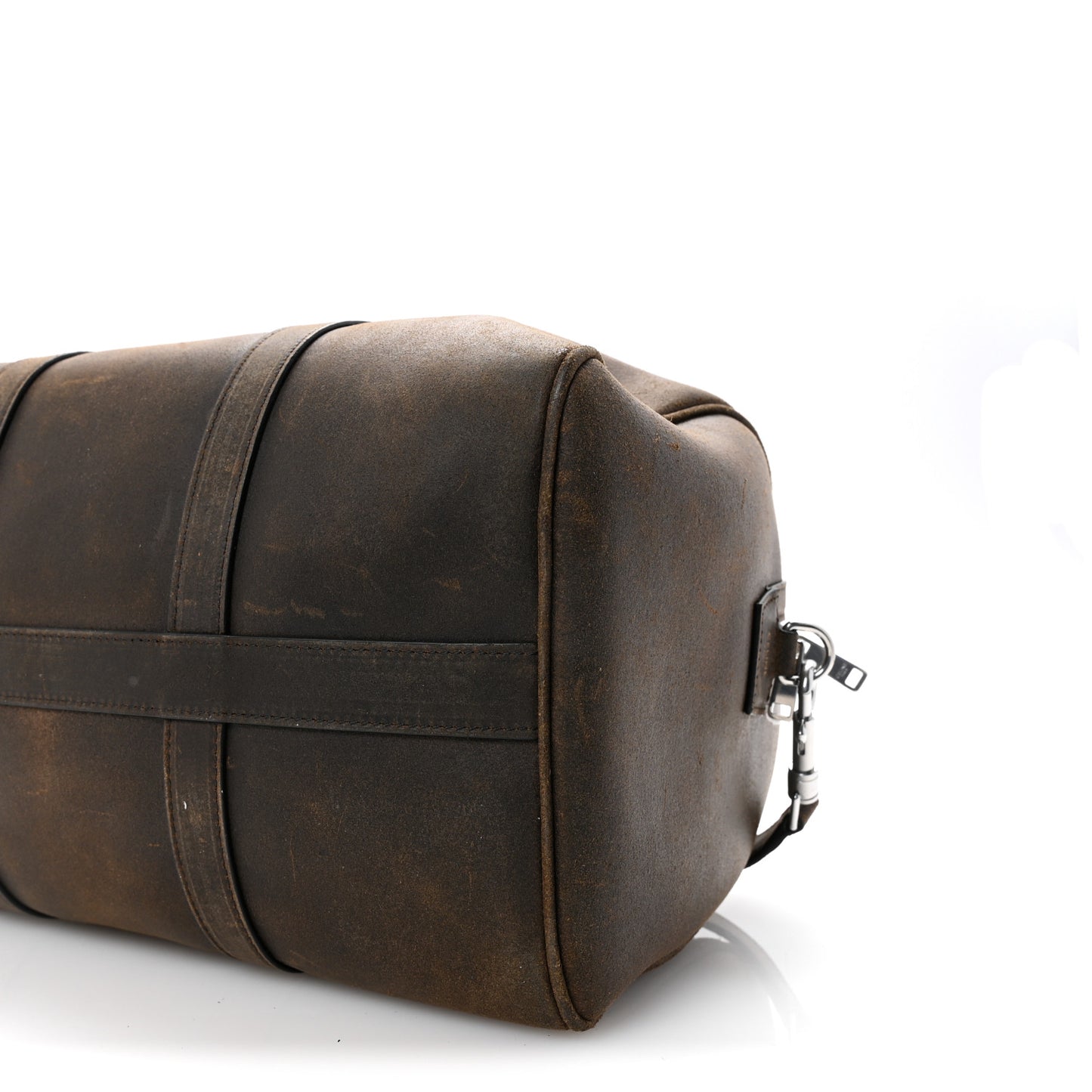 Waxed Suede Calfskin Large Boston Bag Brown