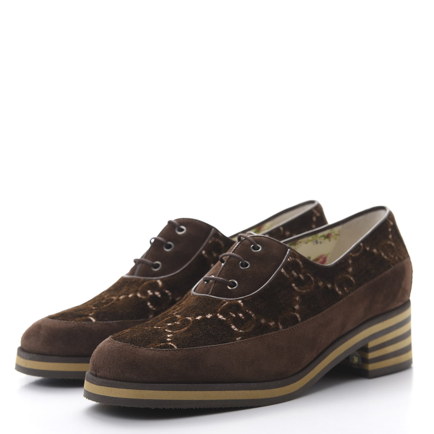 Gucci Velvet GG Monogram Thompson Derby Loafers 38 Vintage Cocoa Brown 3 of 9