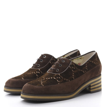 Gucci Velvet GG Monogram Thompson Derby Loafers 38 Vintage Cocoa Brown 3 of 9