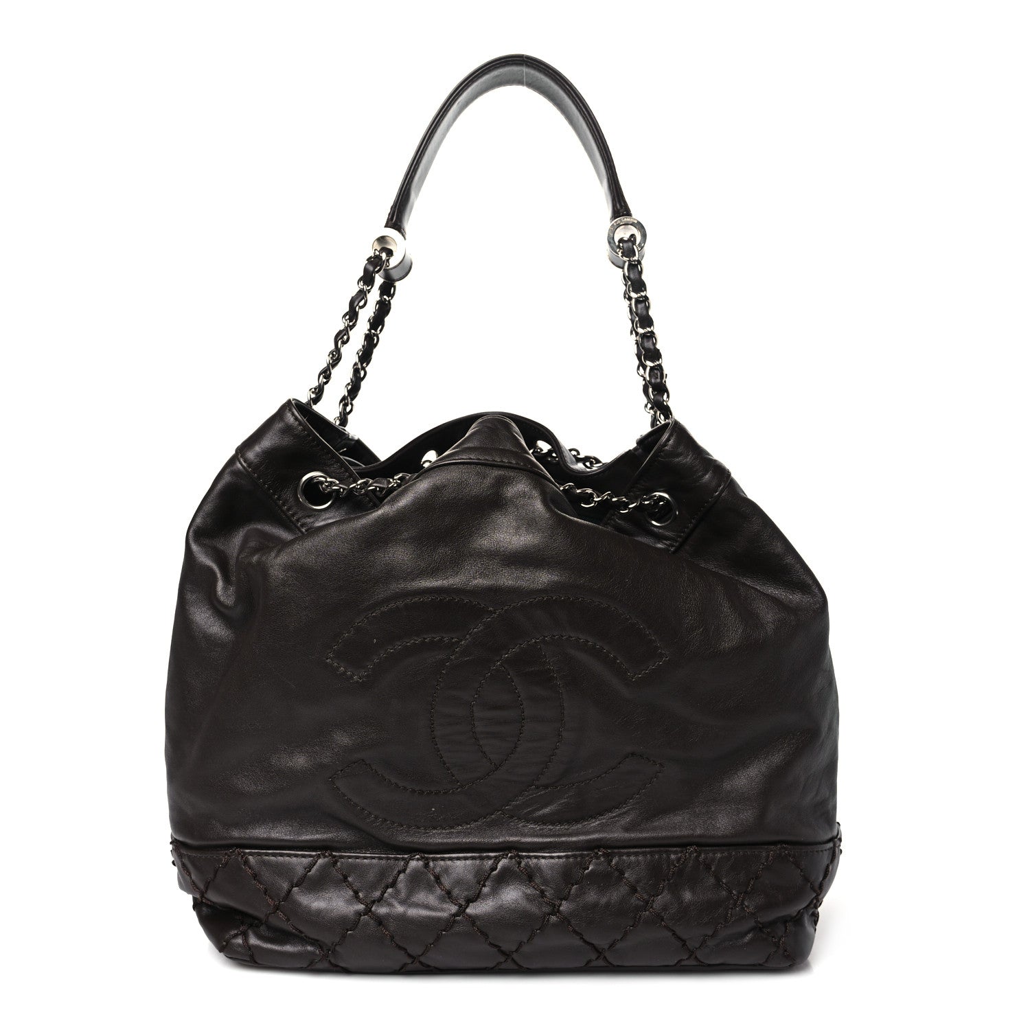Chanel Calfskin Drawstring CC Bucket Bag Dark Brown 1 of 10