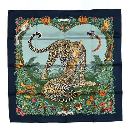Hermes Silk Jungle Love Scarf 90 Marine Vert Orange 1 of 3