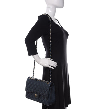 Chanel Iridescent Caviar Quilted Jumbo Double Flap Dark Blue 2 of 12