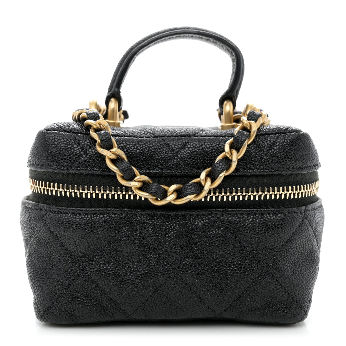 Caviar Quilted Mini Top Handle Vanity With Chain Black