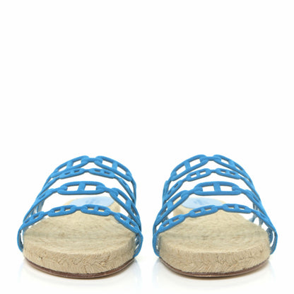 Hermes Suede Goatskin Ancone Espadrille Sandals 37 Bleu Vif 2 of 9