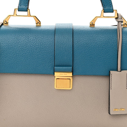 Miu Miu Goatskin Bandoliera Madras Bi-Color Shoulder Bag Laguna Pomice 8 of 16