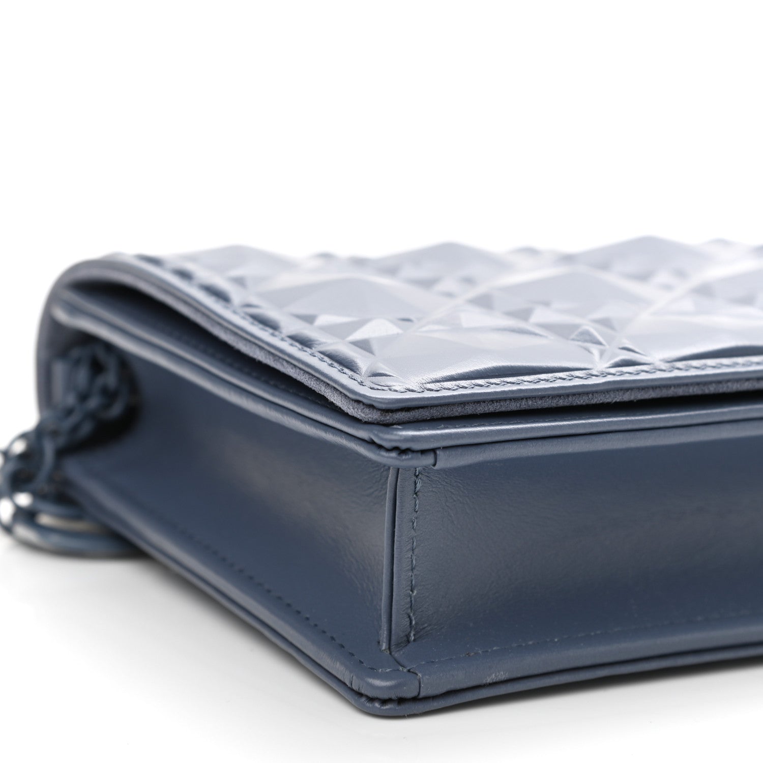Christian Dior Calfskin Cannage Diamond Lady Dior Chain Wallet Blue 16 of 21