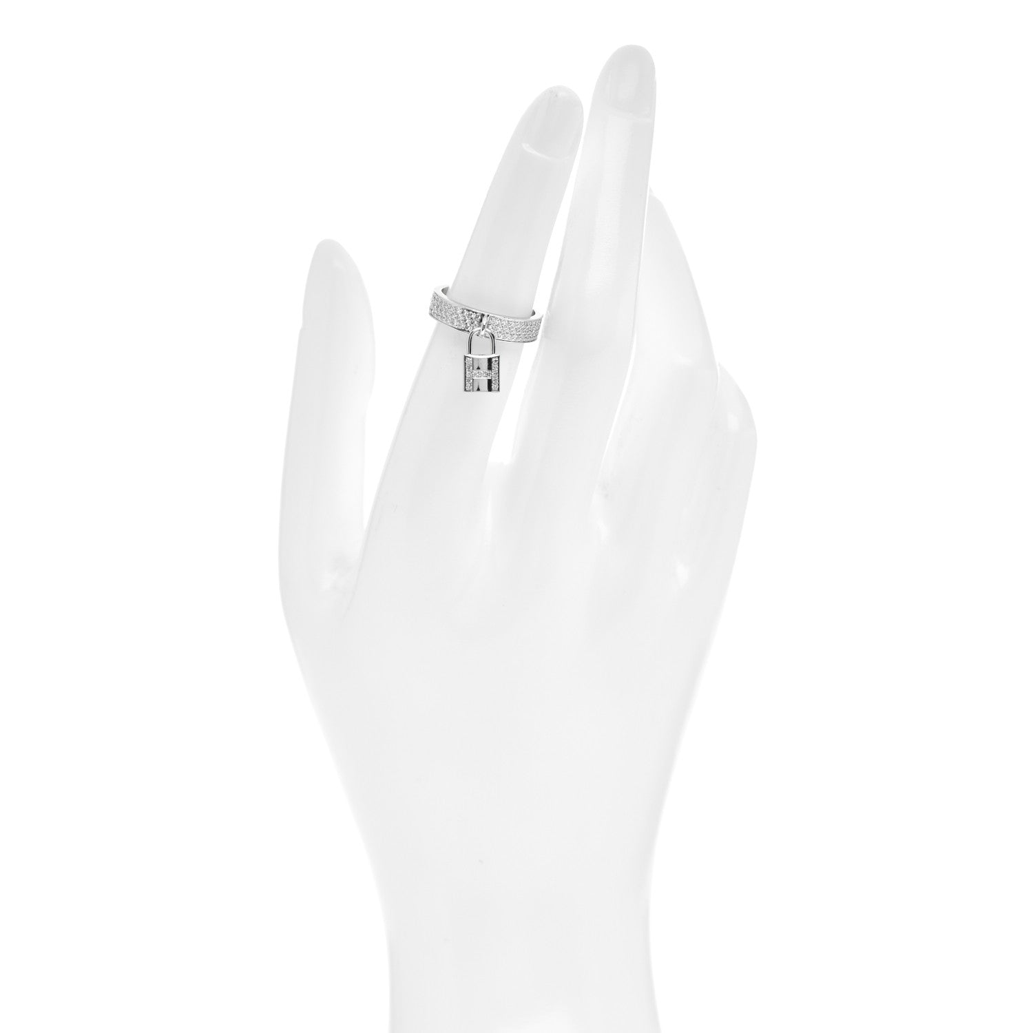 Hermes 18K White Gold Diamond MM Kelly Clochette Ring 51 5.75 2 of 8