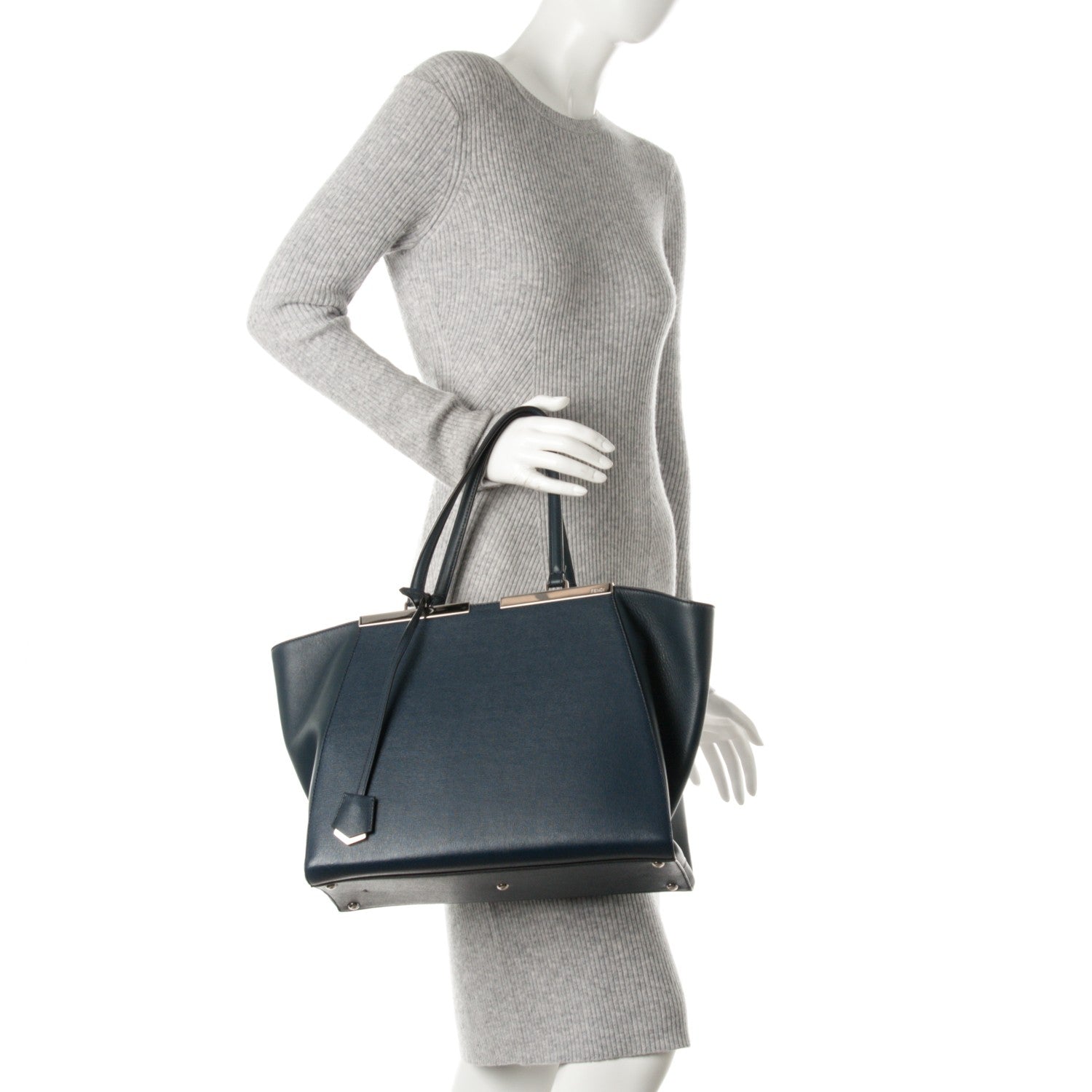 Fendi Vitello Elite Flamingo Large 3Jours Tote Navy 2 of 7