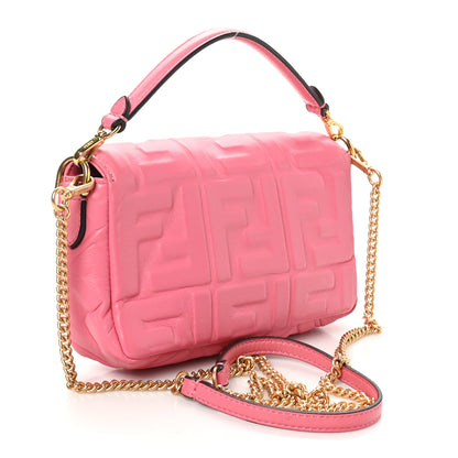 Fendi Nappa FF 1974 Embossed Mini Baguette Rosa Fluo 3 of 10