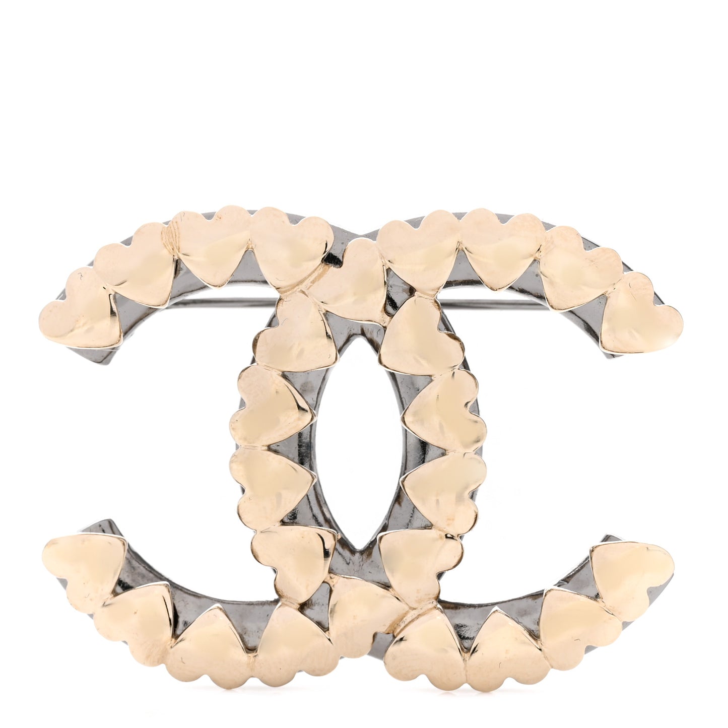 Metal CC Heart Brooch Gold Silver