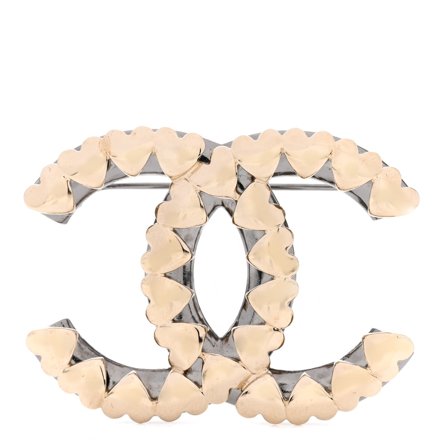 Chanel Metal CC Heart Brooch Gold Silver 1 of 4