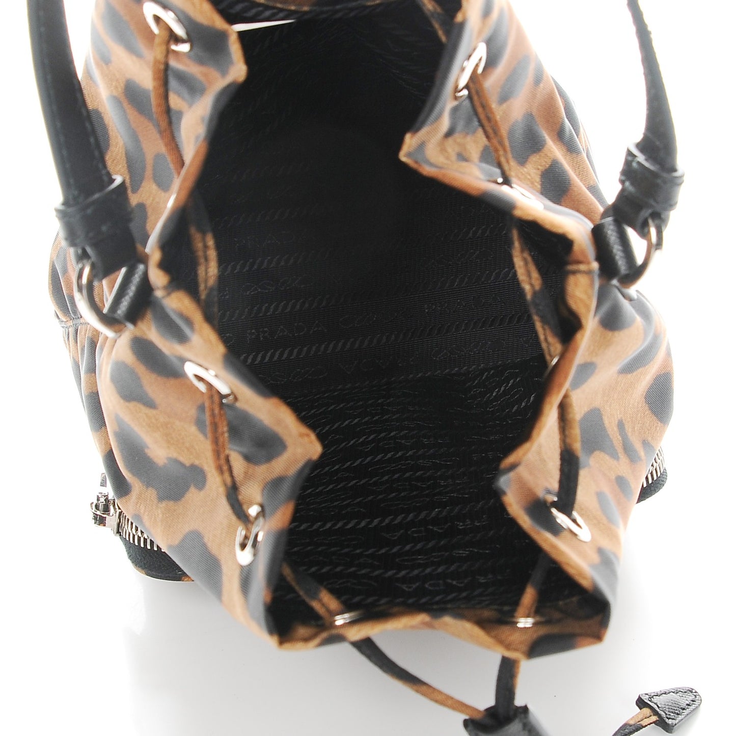 Tessuto Nylon Leopard Print Mini Bucket Bag Miele