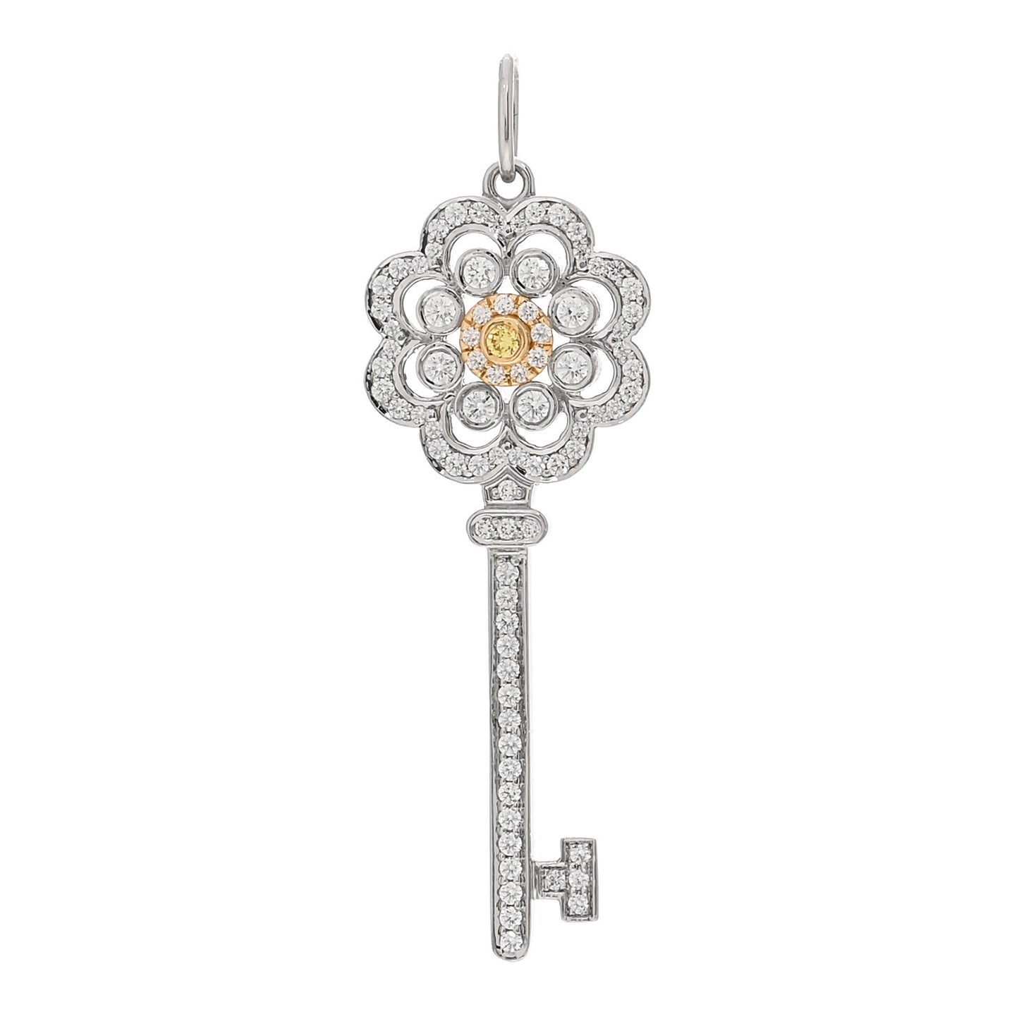 Platinum 18K Yellow Gold Diamond Fancy Yellow Diamond Rose Key Pendant