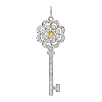 Tiffany Platinum 18K Yellow Gold Diamond Fancy Yellow Diamond Rose Key Pendant 1 of 4
