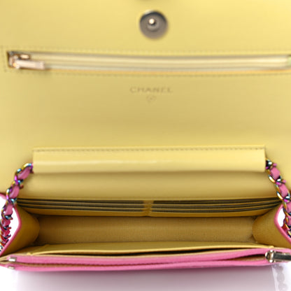 Chanel Lambskin Quilted Wallet On Chain WOC Pink Yellow 4 of 11