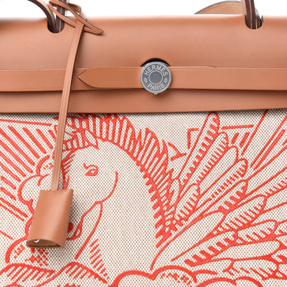 Hermes Vache Hunter Toile Pegase Pop Herbag Zip Retourne 31 PM Capucine Ecru 10 of 11