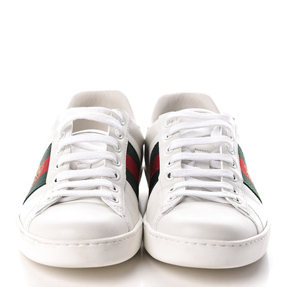 Gucci Miro Soft Calfskin Laminated Ayers Web Bee Embroidered Mens Ace Sneakers 7 White Red Flame Green 2 of 8