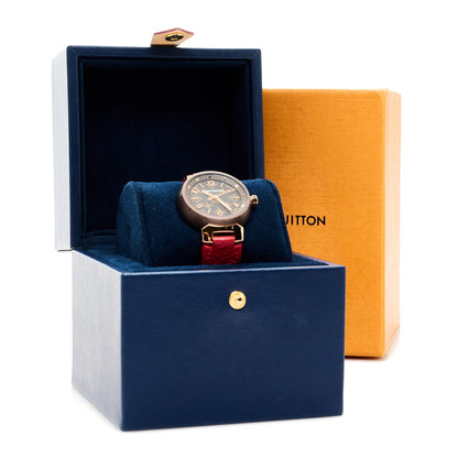 Louis Vuitton Stainless Steel 18K Rose Gold Monogram 34mm Tambour Quartz Watch Brown 5 of 5
