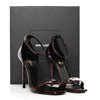 Saint Laurent Patent Calfskin Amber 105 Ankle Strap Sandals 40 Tortoiseshell 12 of 12