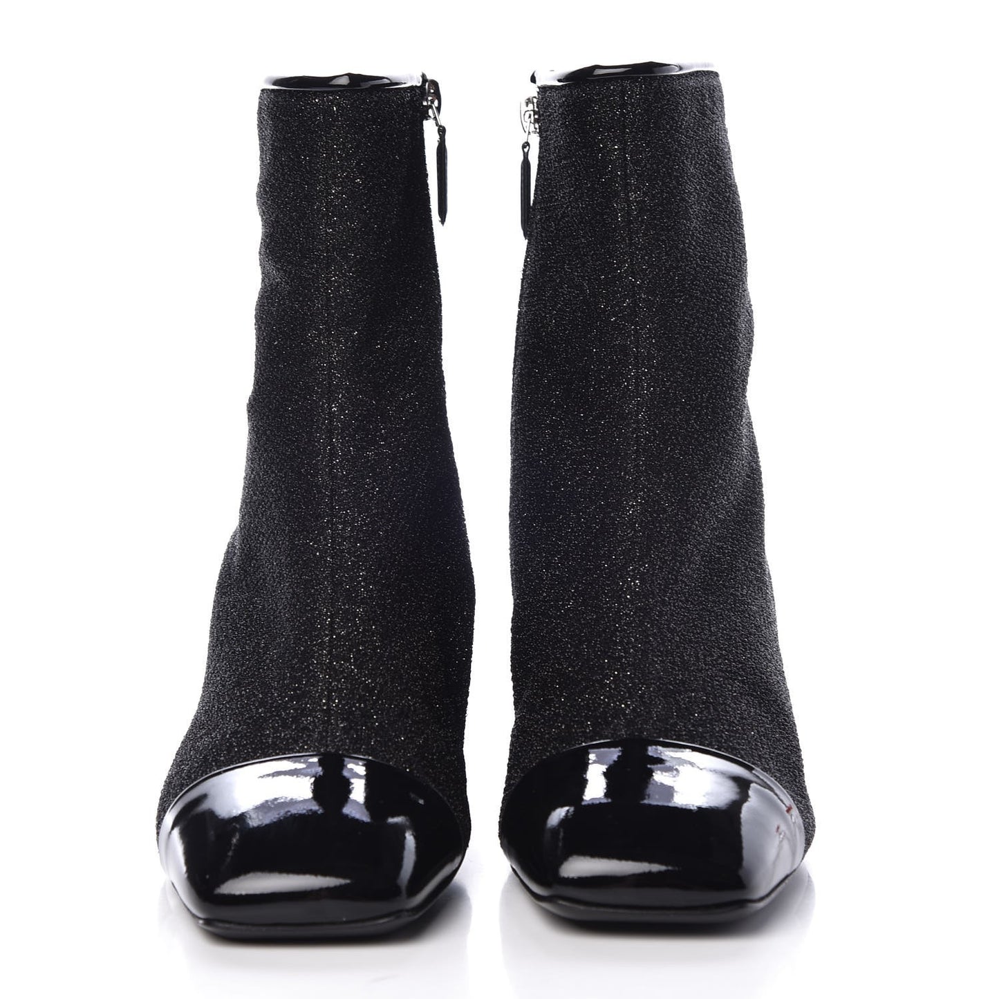 Glitter Patent Cap Toe Short Boots 41 Black
