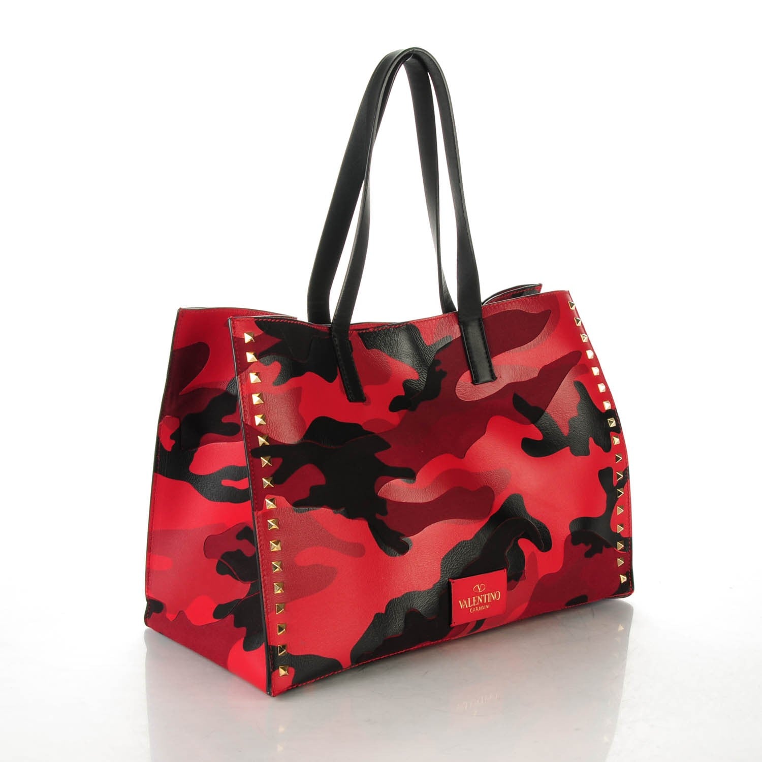 Valentino Garavani Nappa Canvas Camouflage Medium Rockstud Soft Tote Red 3 of 7