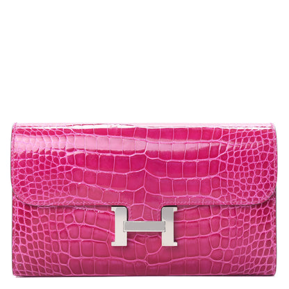 Hermes Shiny Alligator Constance Long Wallet Rose Scheherazade 1 of 9